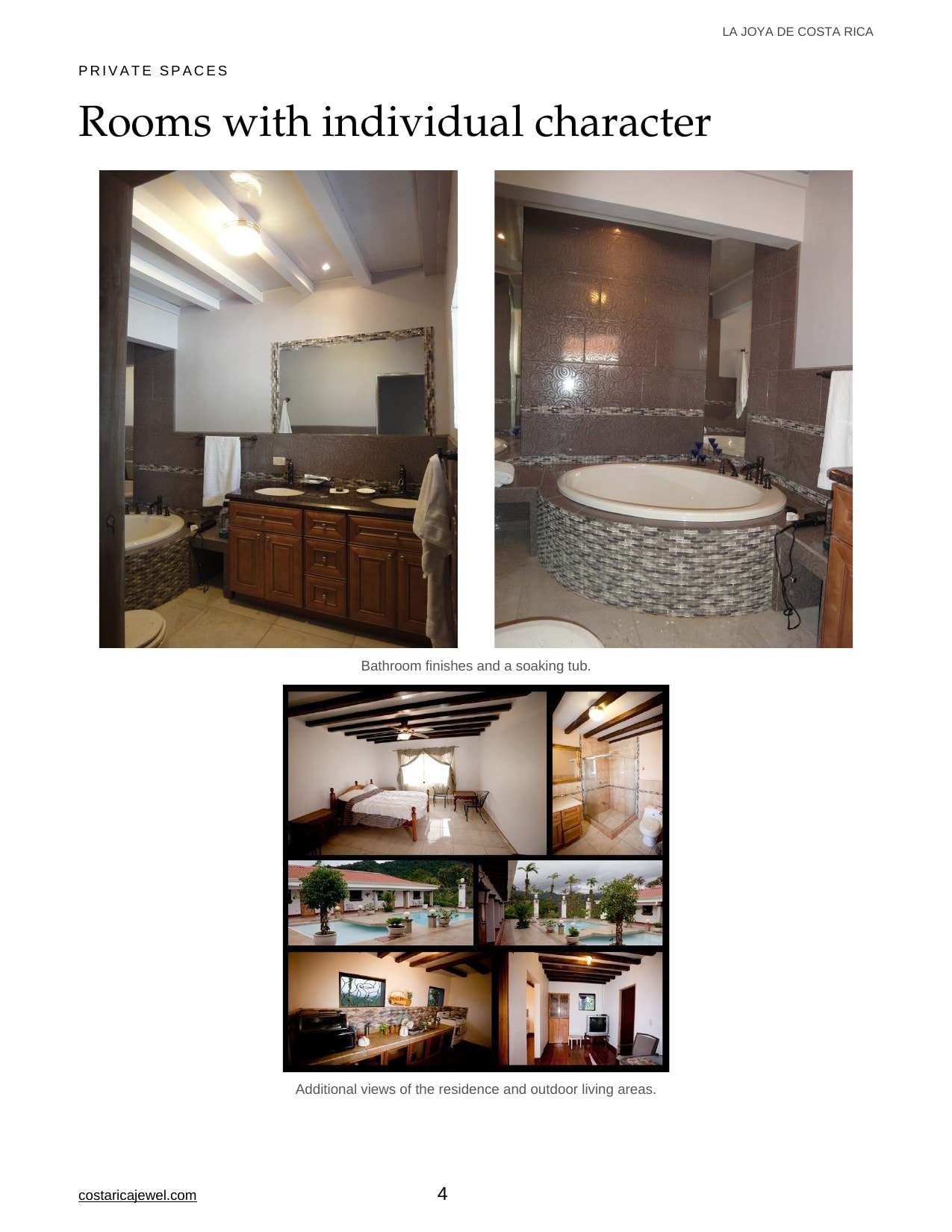 La Joya de Costa Rica Brochure — Page 4: Luxury residence bathroom and bedroom