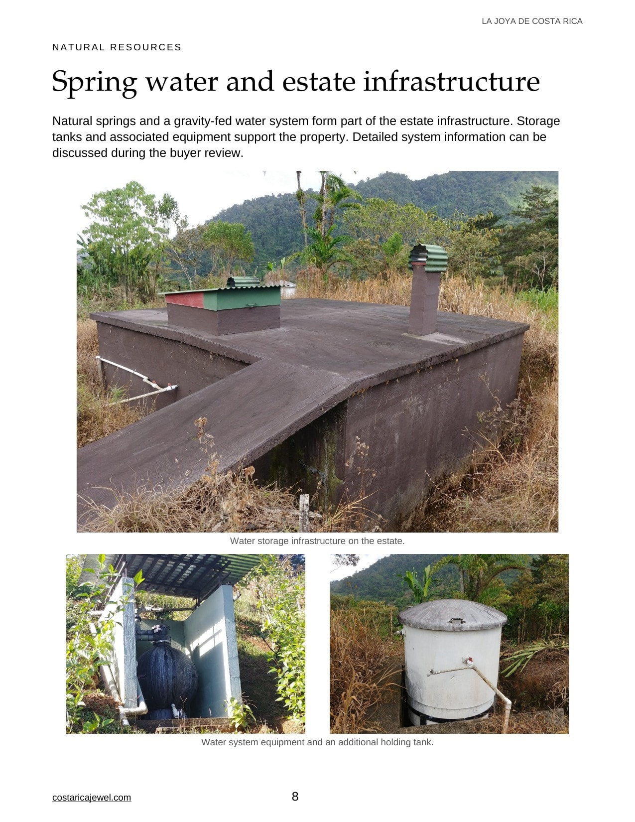 La Joya de Costa Rica Brochure — Page 8: Water storage and infrastructure