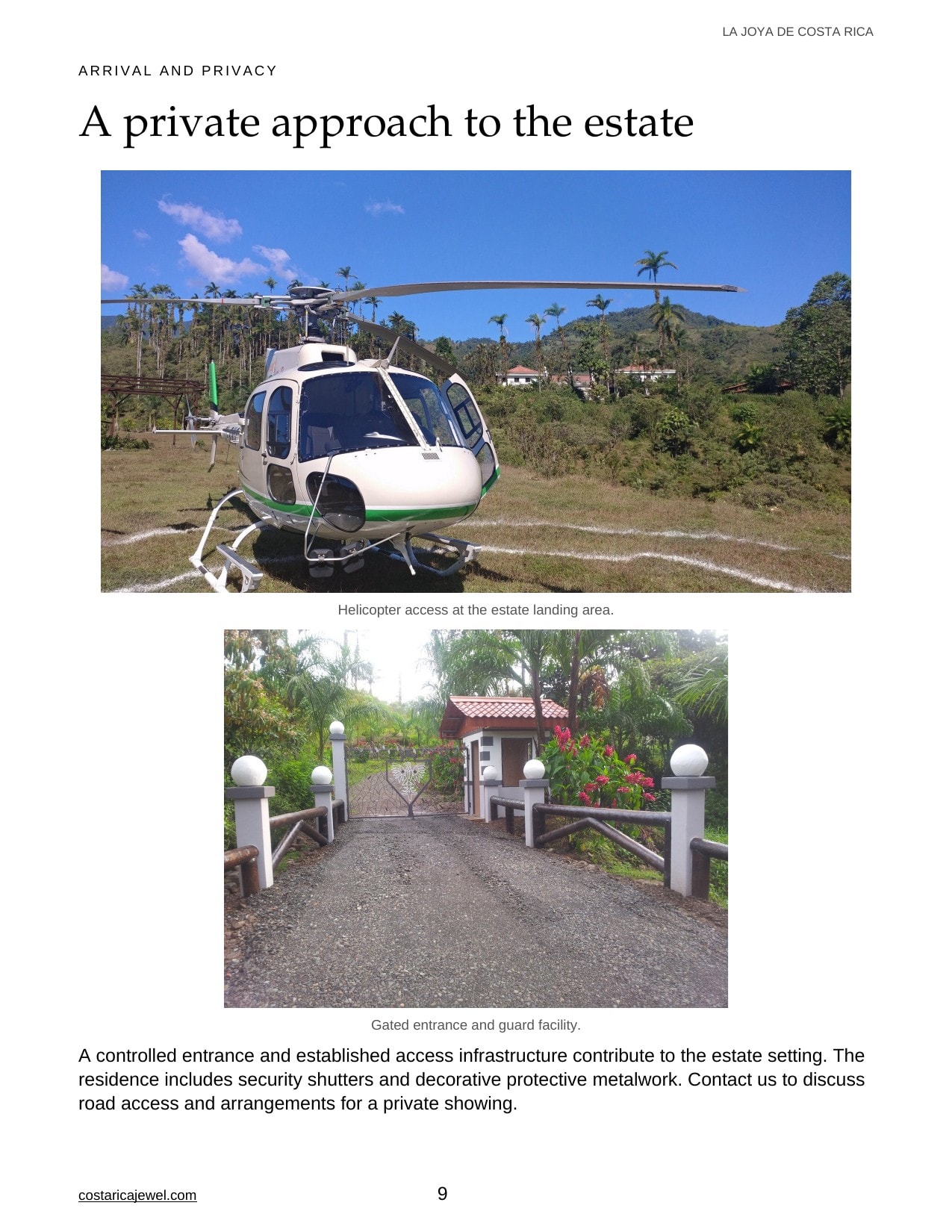 La Joya de Costa Rica Brochure — Page 9: Helicopter landing at private estate