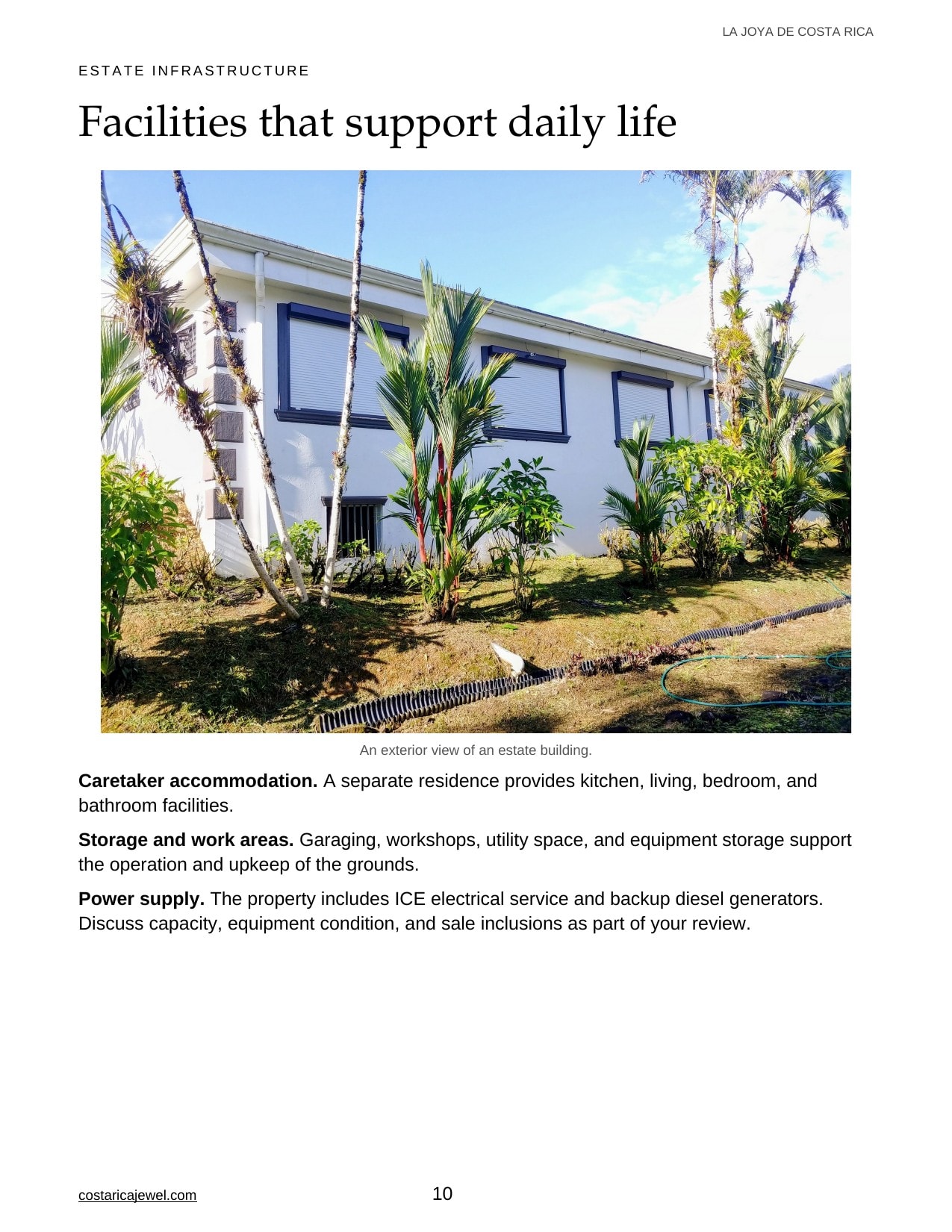 La Joya de Costa Rica Brochure — Page 10: Modern estate building and tropical grounds